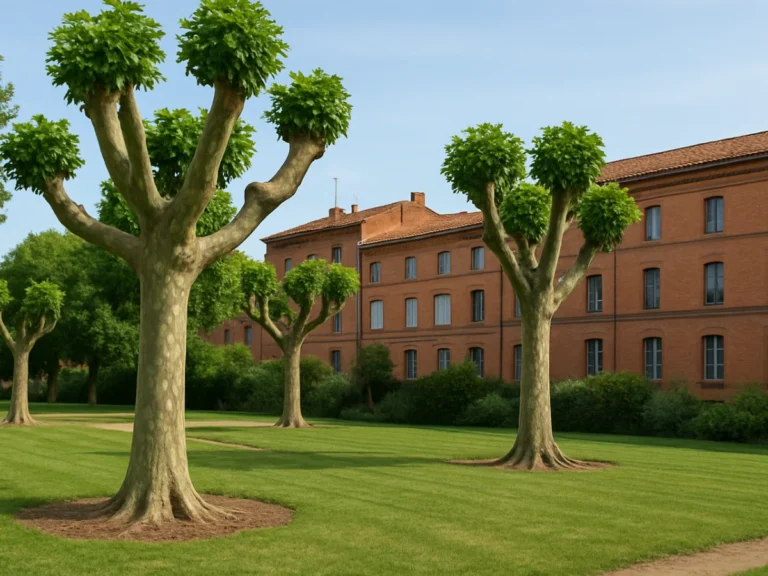 Alignement d’arbres récemment élagués dans un espace vert collectif à Toulouse – Elagage Toulouse (31)