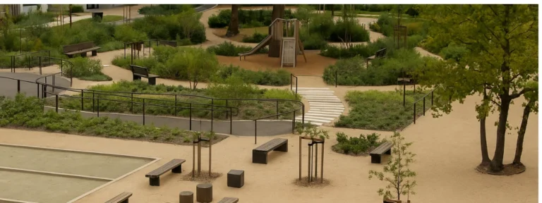Vue d’un parc paysager bien entretenu à Balma, près de Toulouse, dans une zone d’intervention pour élagage – Elagage Toulouse (31)