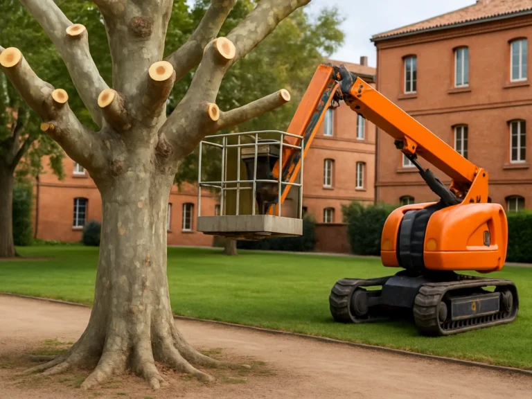 Élagage d’un grand arbre à Toulouse à l’aide d’une nacelle élévatrice dans un espace résidentiel – Elagage Toulouse (31)