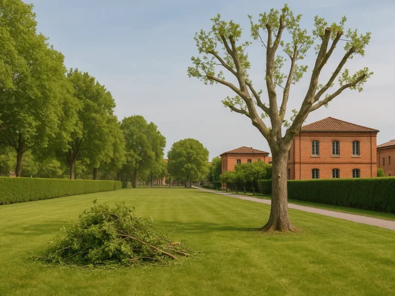Arbre taillé avec branches au sol, illustrant les tarifs des services d’élagage à Toulouse – Elagage Toulouse (31)