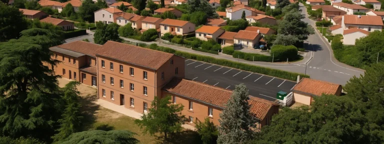 Vue aérienne d’un quartier résidentiel à Saint-Orens-de-Gameville, secteur couvert pour l’élagage dans l’agglomération toulousaine – Elagage Toulouse (31)